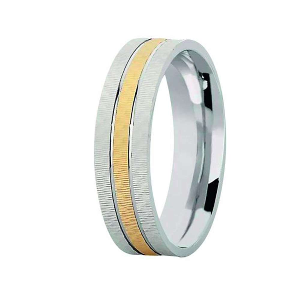 Silver Designer Wedding Band - Straight Band with Yellow Gold Plating (6mm)