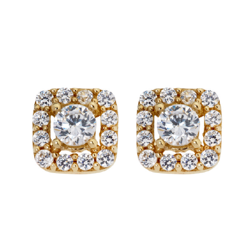 9kt Yellow Gold Cubic Zirconia Square Stud Earring