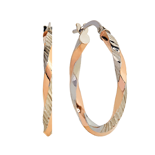 9kt Rose & White Gold Twisted Hoop Earrings (26mm)