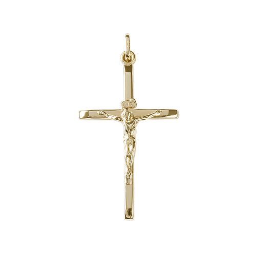 9kt Yellow Gold Beveled Edge Crucifix Pendant (31.70 x 19.70mm)