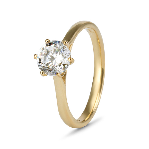 9kt Yellow Gold Cubic Zirconia 6 Claw Solitaire Ring (1.00ct)
