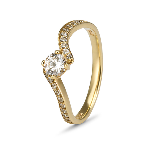 9kt Yellow Gold Cubic Zirconia Solitaire With Pave' Bypass Ring (0.35ct)