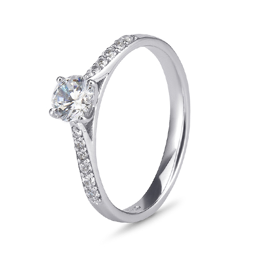 9kt White Gold Cubic Zirconia Solitaire & Pave' Shoulders Ring (0.50ct)