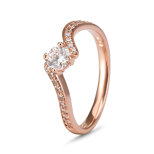 9kt Rose Gold Cubic Zirconia Solitaire With Pave' Bypass Ring (0.35ct)