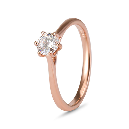 9kt Rose Gold Cubic Zirconia 6 Claw Solitaire Ring (0.50ct)