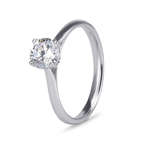 9kt White Gold Cubic Zirconia Solitaire Ring Side Cubic Zirconia's On Bridge (0.75ct)