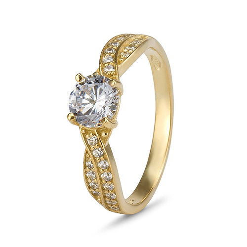 9kt Yellow Gold Cubic Zirconia Solitaire & Twisted Pave' Ring (0.75ct)