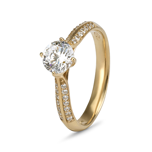 9kt Yellow Gold Cubic Zirconia Solitaire 2 Row Pave' Ring (0.75ct)