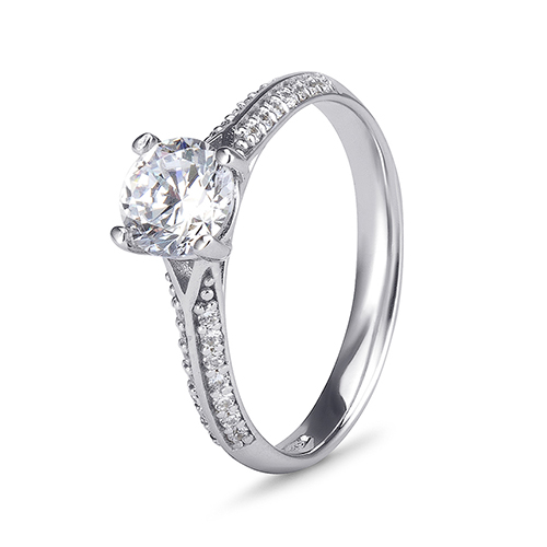 9kt White Gold Cubic Zirconia Solitaire Pave' Ring (0.75ct)