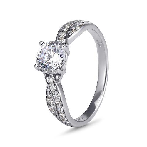 9kt White Gold Cubic Zirconia Solitaire & Twisted Pave' Ring (0.75ct)
