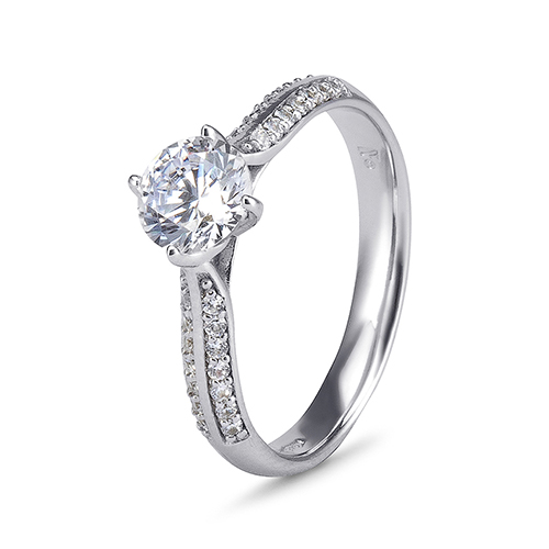 9kt White Gold Cubic Zirconia Solitaire 2 Row Pave' Ring (0.75ct)
