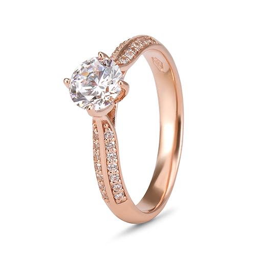 9kt Rose Gold Cubic Zirconia Solitaire 2 Row Pave' Ring (0.75ct)