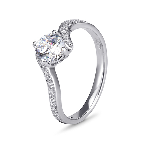 9kt White Gold Cubic Zirconia Solitaire With Pave' Bypass Ring (1.00ct)