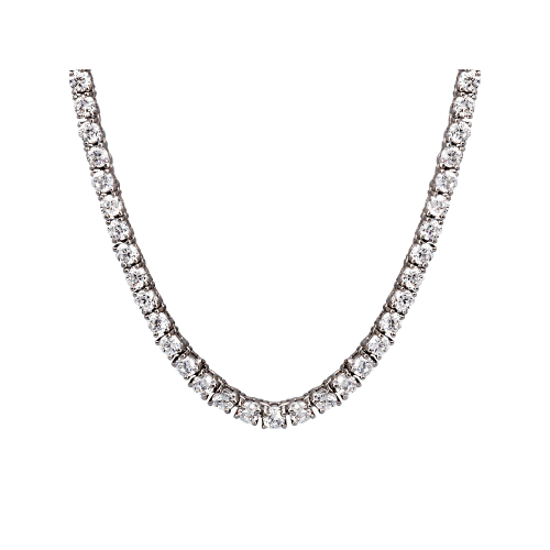 Silver & Round Cubic Zirconia Tennis Necklace (3mm)
