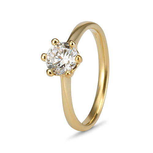 9kt Yellow Gold Cubic Zirconia 6 Claw Solitaire Ring (0.75ct)