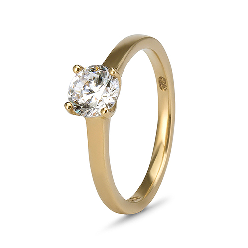 9kt Yellow Gold Cubic Zirconia 4 Claw Solitaire Ring (0.75ct)