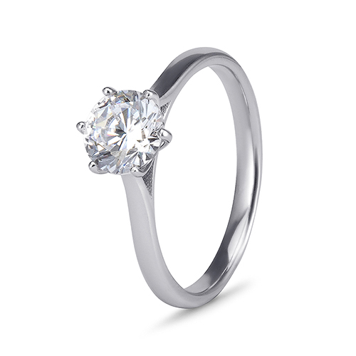 9kt White Gold Cubic Zirconia 6 Claw Solitaire Ring (1.00ct)
