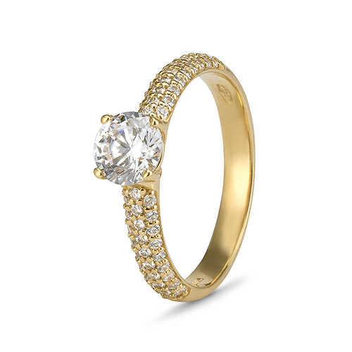 9kt Yellow Gold Cubic Zirconia Solitaire & Pave' Shoulders Ring (0.75ct)