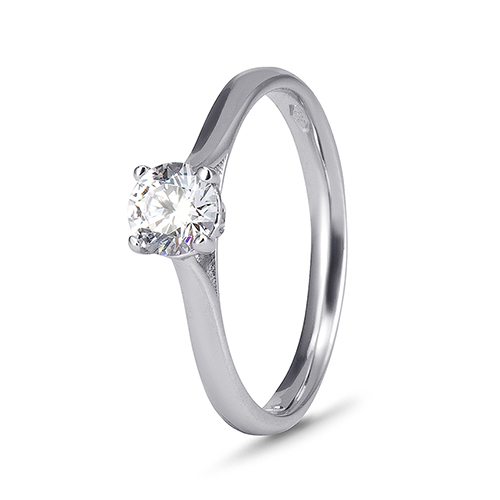9kt White Gold Cubic Zirconia Solitaire Ring Side Cubic Zirconia's On Bridge (0.50ct)