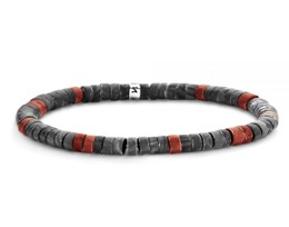 Stainless Steel Matt Red & Black Agate Bracelet