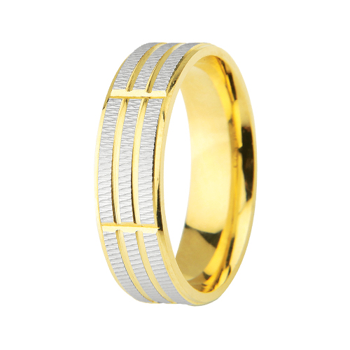 9kt Yellow and White Gold Designer Wedding Band (6mm)