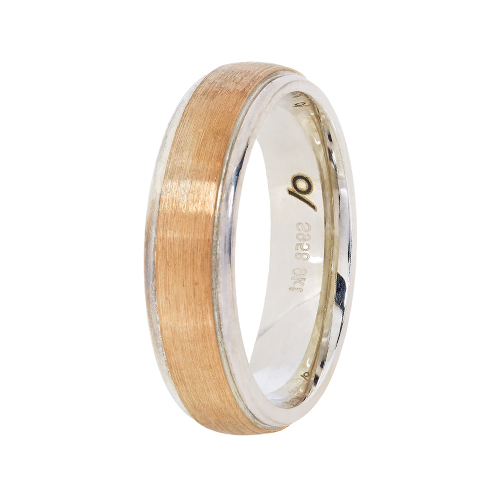 9kt Yellow Gold & Argentium-Domed Brush with Rim Wedding Band (6mm)
