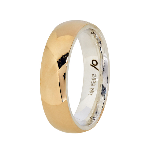 9kt Yellow Gold & Argentium Wedding Band-Domed Polished (6mm)