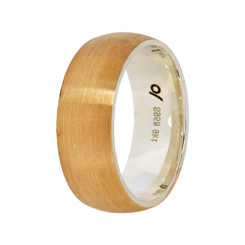 9kt Yellow Gold & Argentium Wedding Band -Domed Brushed (8mm)
