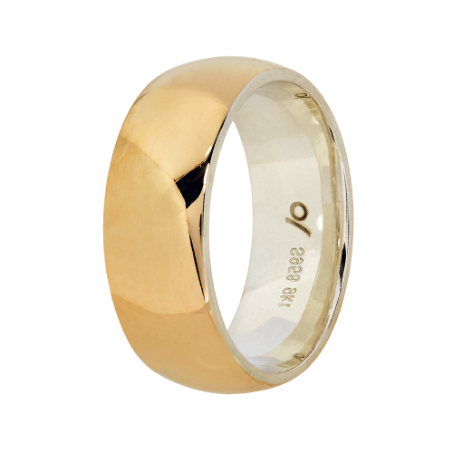 9kt Yellow Gold & Argentium Wedding Band -Domed Polished (8mm)