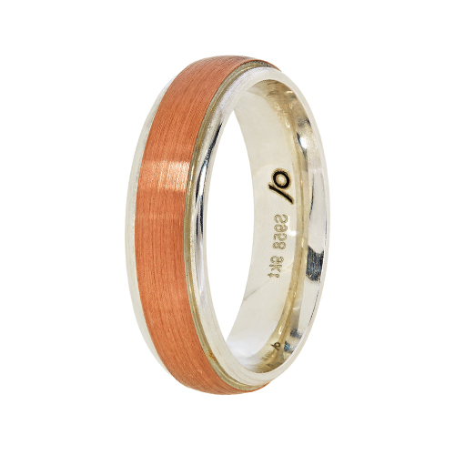 9kt Rose Gold & Argentium Wedding Band-Domed Brushed with Rim (6mm)