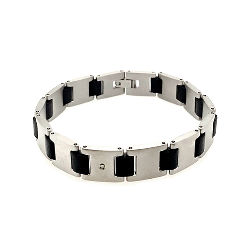 Stainless Steel & Black Rubber Bracelet
