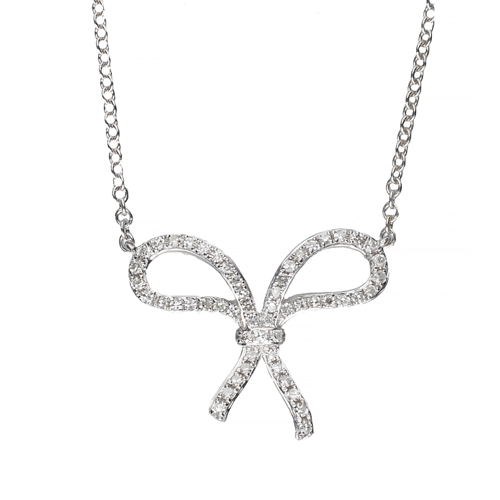 9kt White Gold Diamond Bow Necklace (0.18ct)