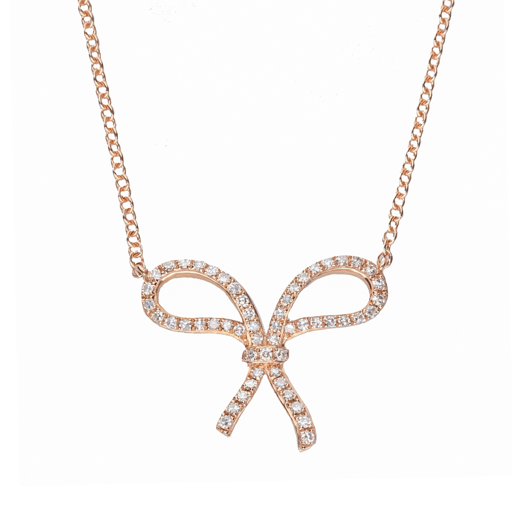 9kt Rose Gold Diamond Bow Necklace (0.18ct)