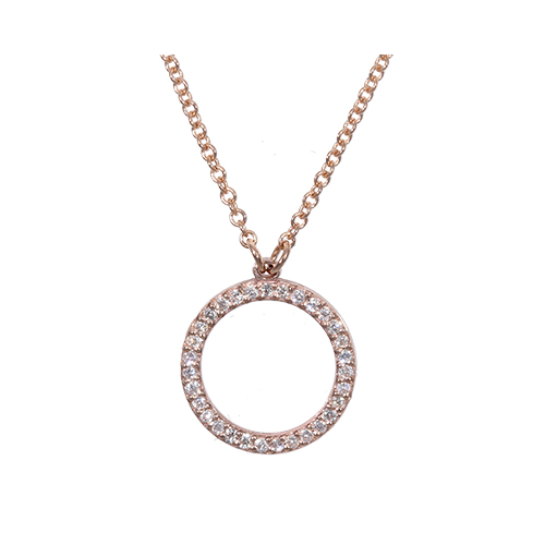 9Kt Rose Gold Diamond Micro Pave Circle Necklace (0.16ct)