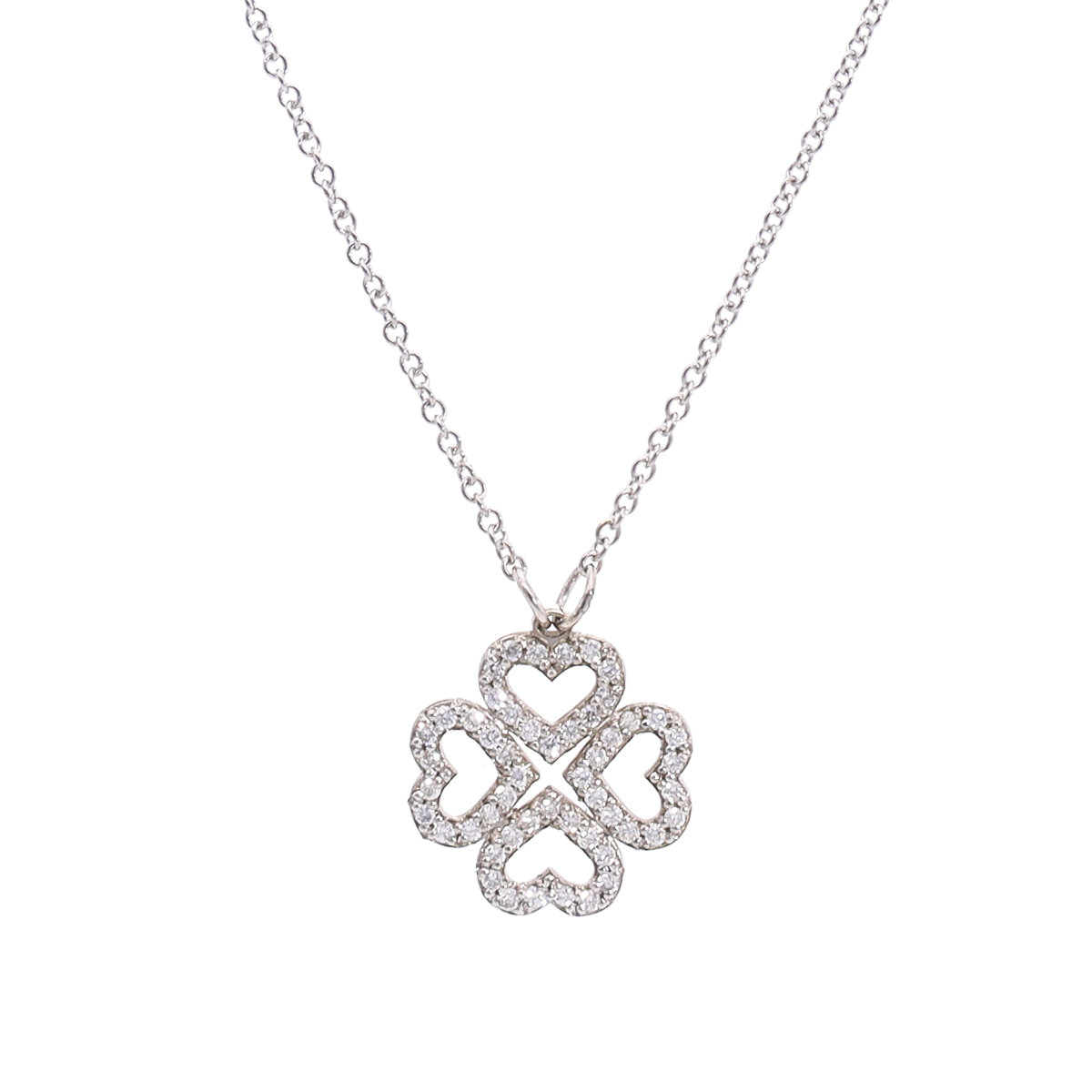 9k White Gold Love Clover Pavé Diamond Necklace