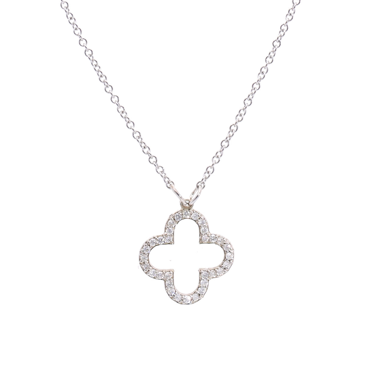 9k White Gold Stylised Four Leaf Clover Pavé Diamond Necklace