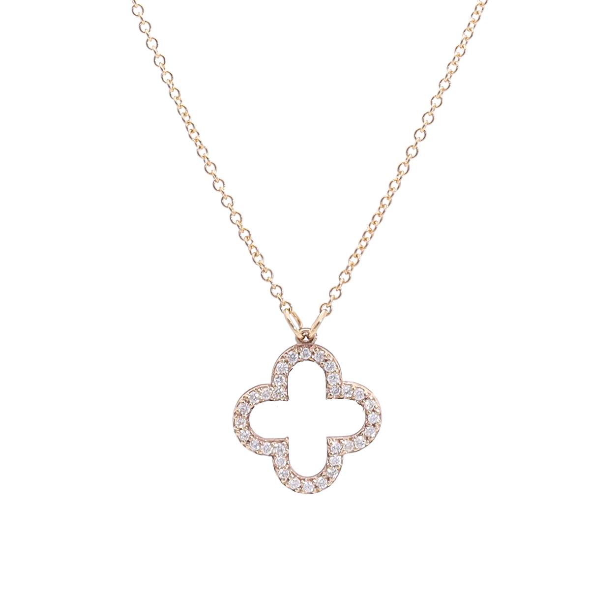 9k Gold Stylised Four Leaf Clover Pavé Diamond Necklace