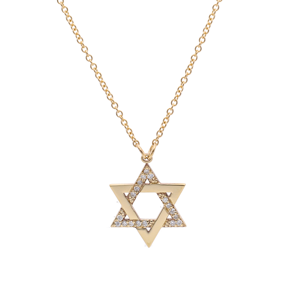9k Gold Star of David Pavé Diamond Necklace