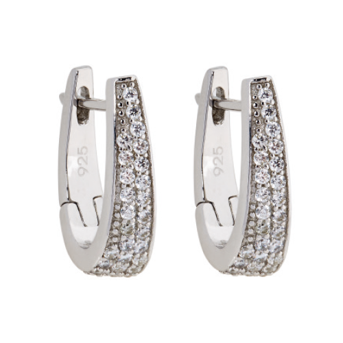 Silver Cubic Zirconia Pave' Huggie Earrings