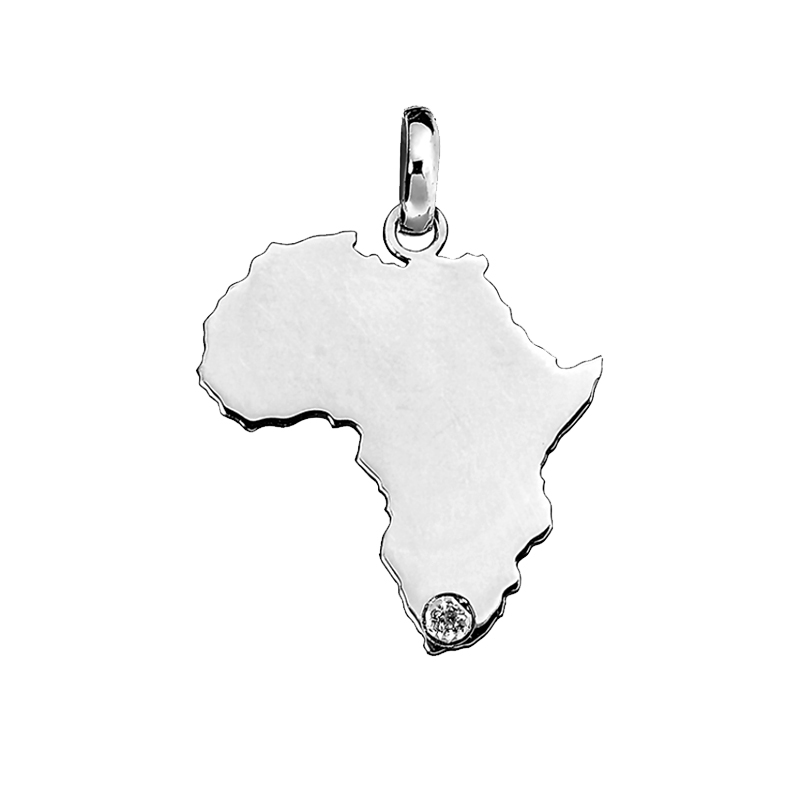 9kt White Gold Africa Amara Map with Diamond (W18 x H20.7)