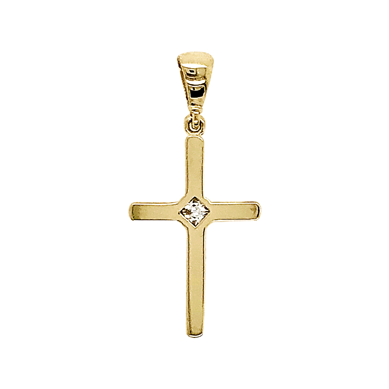 9kt Yellow Gold Cross Pendant With Cubic Zirconia Stone  in the Center