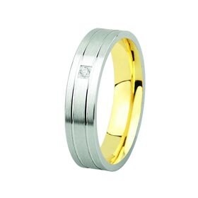 9kt Yellow & White Gold Designer Wedding Band with Cubic Zirconia Stone (5mm)